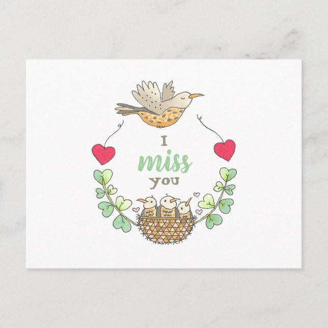 Sweet Little Birds I Miss You Teacher Postcard (Front)