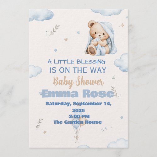 Sweet Little Blessing Teddy Bear Baby Shower Invit Invitation