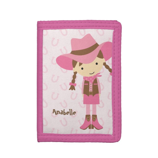 Sweet Little Brunette Cowgirl Trifold Wallet (Front Vertical)