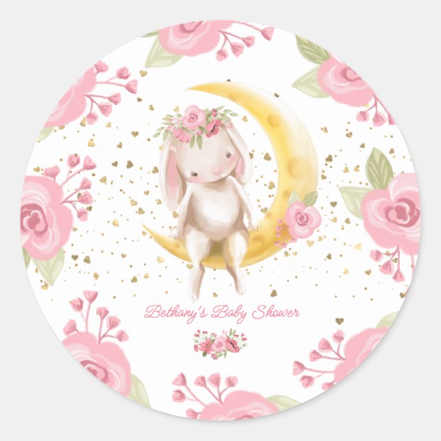 Sweet Little Bunny Baby Girl Shower Classic Round Sticker (Front)
