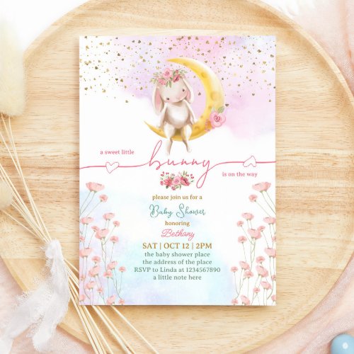 Sweet Little Bunny Baby Girl Shower Invitation