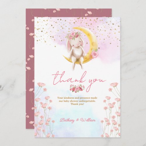 Sweet Little Bunny Baby Girl Shower Thank You Card