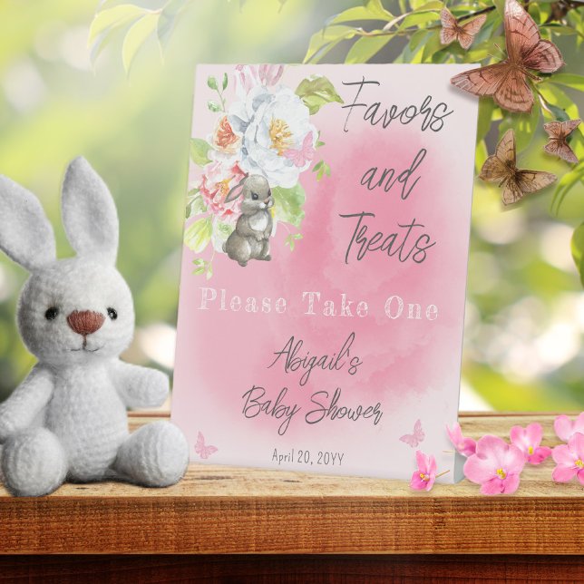 Sweet Little Bunny Baby Shower Favors and Treats Pedestal Sign (Creator Uploaded)
