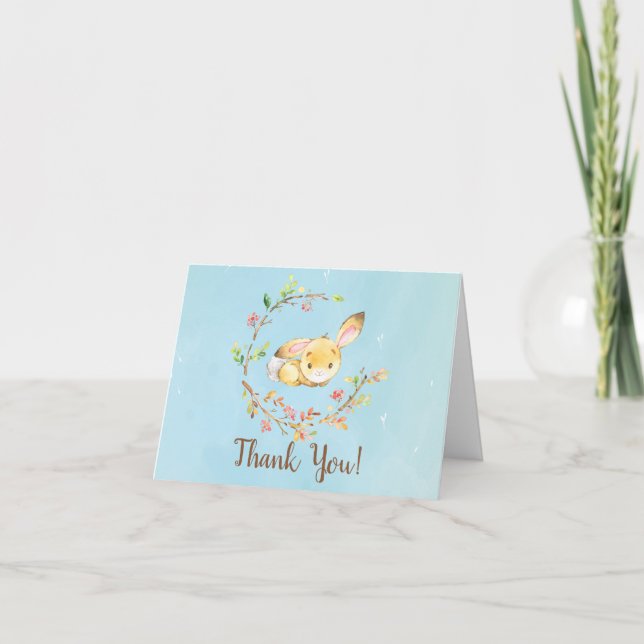 Sweet Little Bunny Boys Baby Shower Thank You Note (Front)