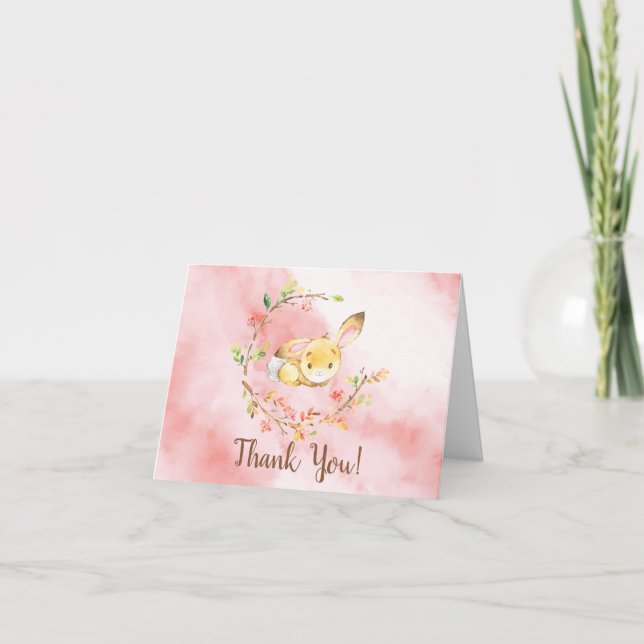 Sweet Little Bunny Girl Baby Shower Thank You Note (Front)