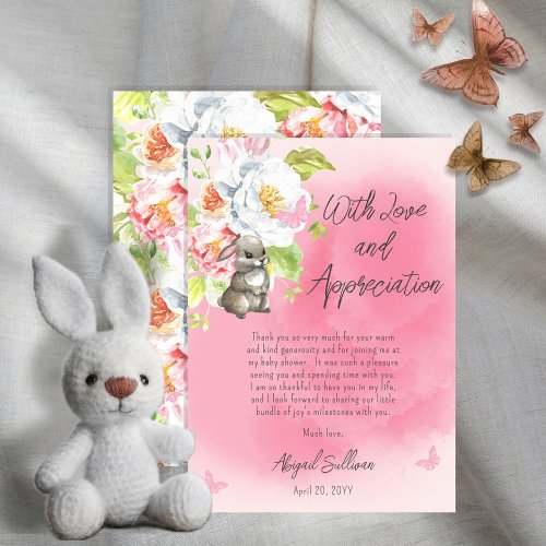 Sweet Little Bunny Pink Baby Shower  Thank You Card