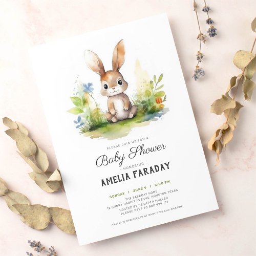 Sweet little bunny rabbit baby shower invitation