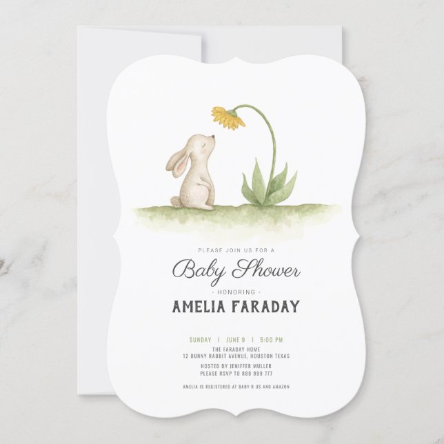 Sweet little bunny rabbit baby shower invitation (Front)