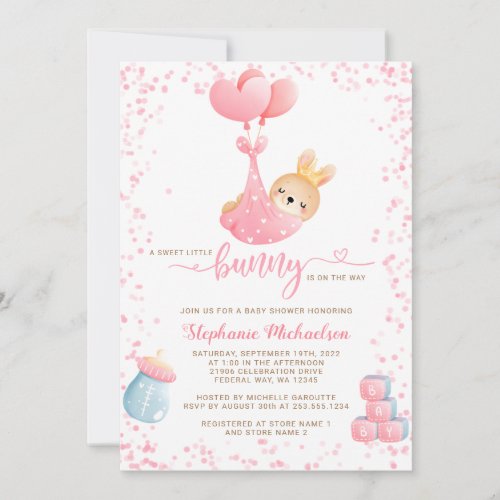 Sweet Little Bunny Rabbit Girl Baby Shower  Invitation