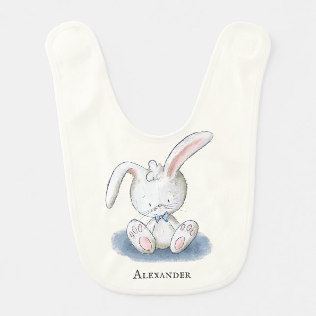 Sweet Little Bunny Rabbit with Blue Bow Tie  Baby Bib (Front)