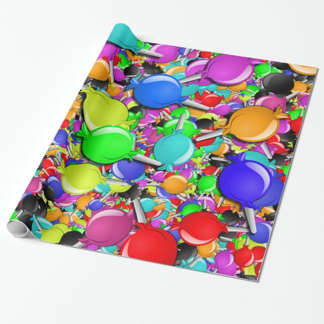 Sweet Little Candy Suckers Wrapping Paper (Unrolled)