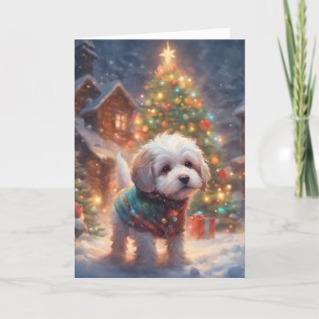 Sweet Little Christmas Tree Puppy Art Card by DoggieAvenue at Zazzle