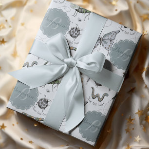 Sweet Little Critter Blue Baby Bugs Insects Kids Wrapping Paper
