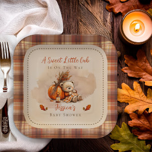 Sweet Little Cub Fall Teddy Bear Baby Shower Paper Plates