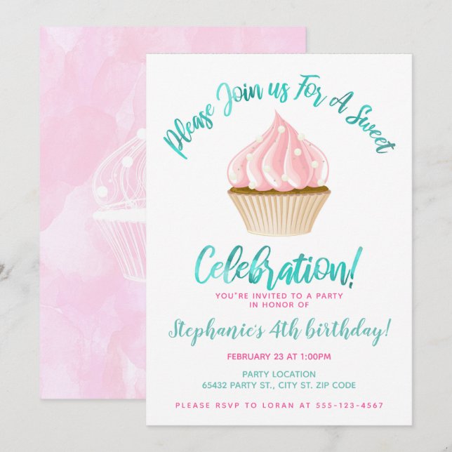 Sweet Little Cupcake Birthday Invitation (Front/Back)