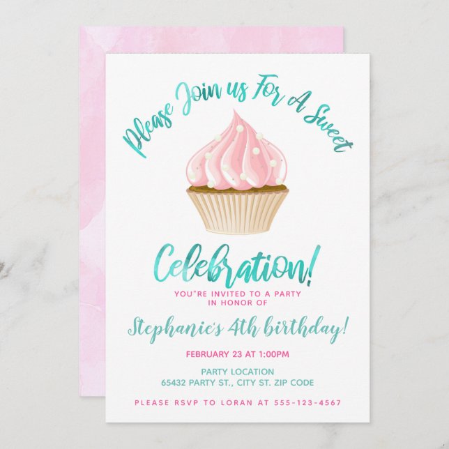 Sweet Little Cupcake Birthday Invitation (Front/Back)
