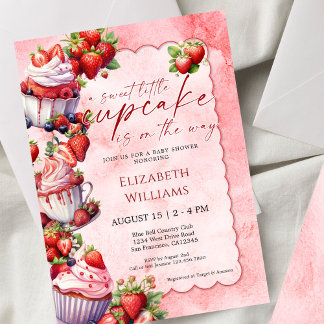 Sweet Little Cupcake Strawberry Baby Shower Invitation