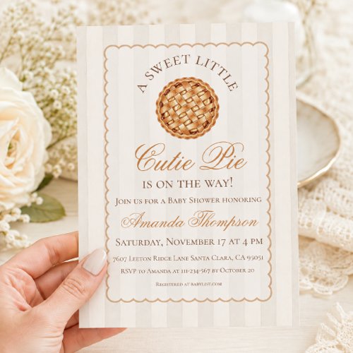 Sweet Little Cutie Pie Neutral Fall Baby Shower Invitation