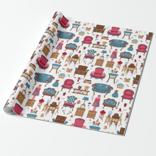 Sweet Little Doll House Furniture Wrapping Paper