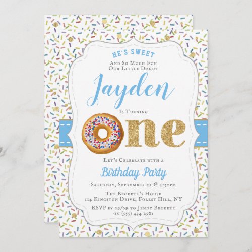 Sweet Little Donut Boys 1st Birthday Invitations