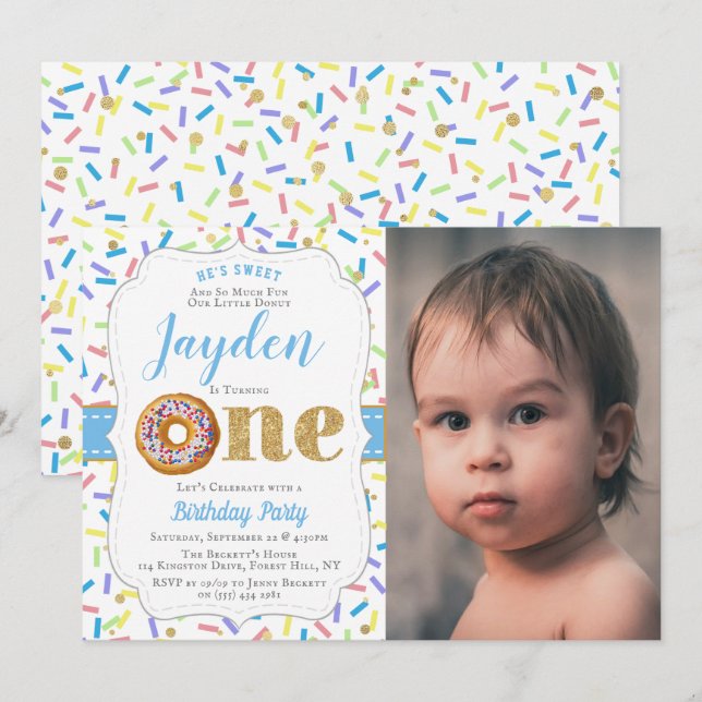 Sweet Little Donut Boys 1st Birthday Invitations (Front/Back)