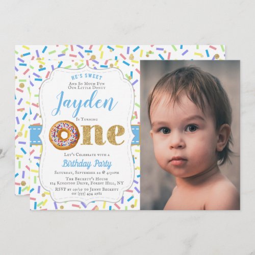 Sweet Little Donut Boys 1st Birthday Invitations