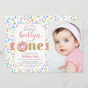 Sweet Little Donut Girls 1st Birthday Invitations