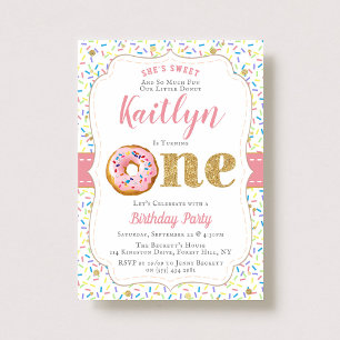 Sweet Little Donut Girls 1st Birthday Invitations