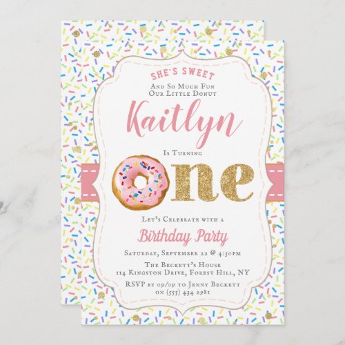 Sweet Little Donut Girls 1st Birthday Invitations