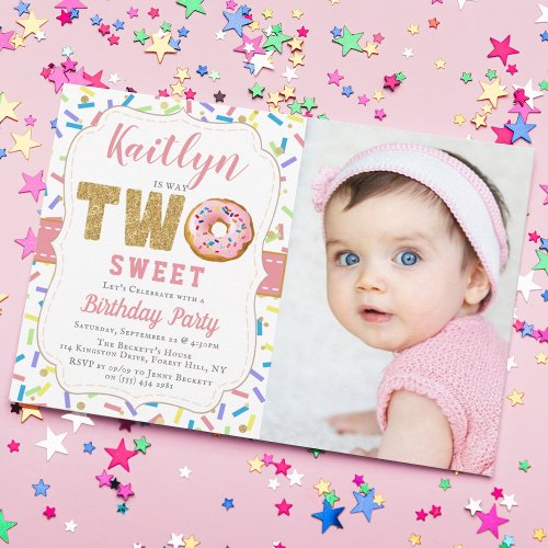 Sweet Little Donut Girls 2nd Birthday Invitations