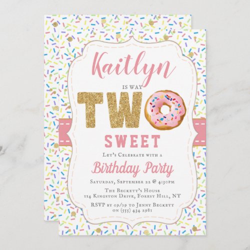 Sweet Little Donut Girls 2nd Birthday Invitations