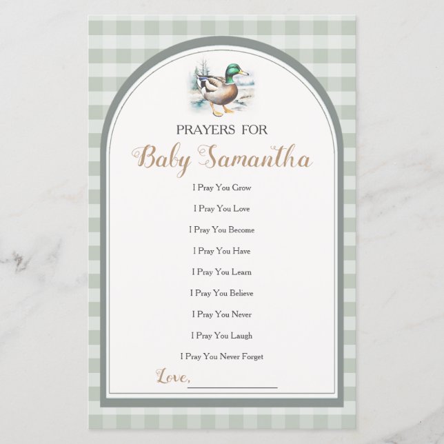 Sweet Little Duckling Baby Shower Prayers For Baby (Front)