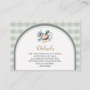 Sweet Little Duckling Gingham Baby Shower Details Enclosure Card