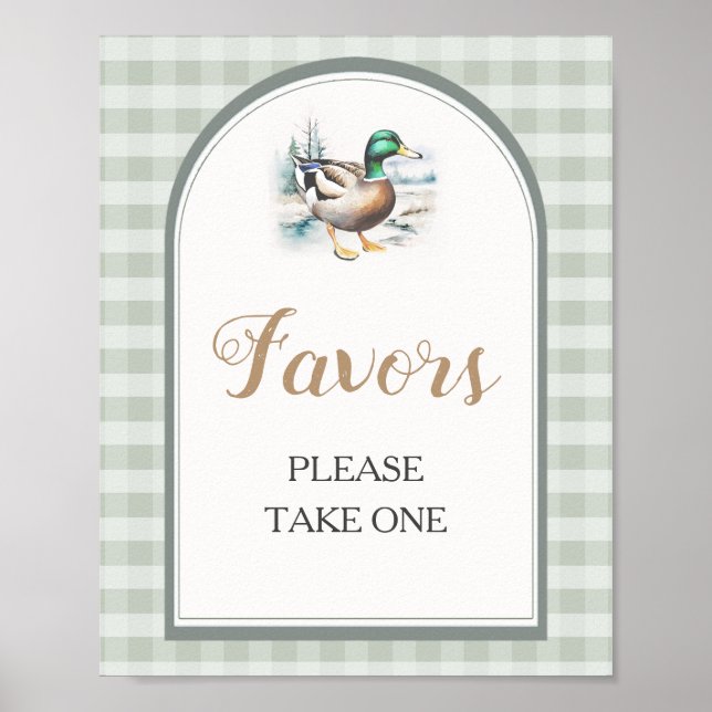 Sweet Little Duckling Gingham Baby Shower Favors Poster (Front)