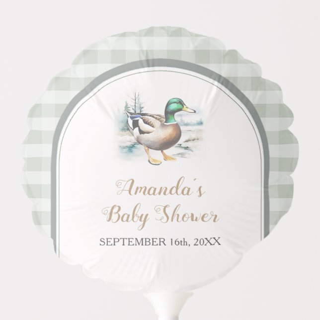 Sweet Little Duckling Mallard Gingham Baby Shower Balloon (Front)