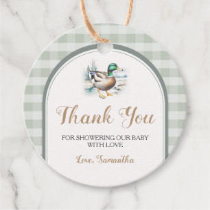 Sweet Little Duckling Mallard Gingham Baby Shower Favor Tags