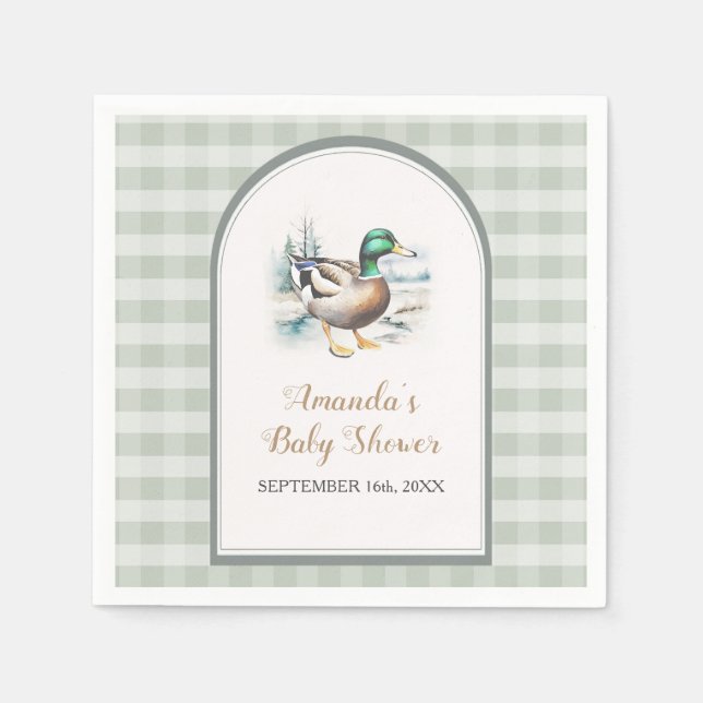 Sweet Little Duckling Mallard Gingham Baby Shower Napkins (Front)