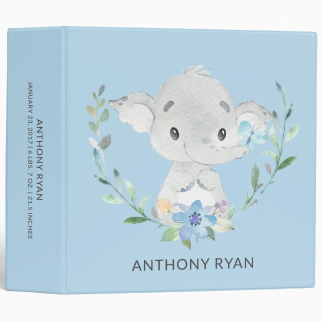 Sweet Little Elephant Boys Baby Photo Album 3 Ring Binder (Front/Spine)