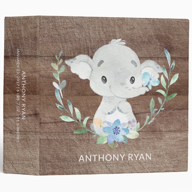 Sweet Little Elephant Boys Baby Photo Album 3 Ring Binder (Front/Spine)