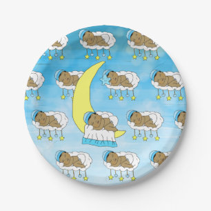 Sweet Little Ethnic Baby Sleeping on the Moon Paper Plates