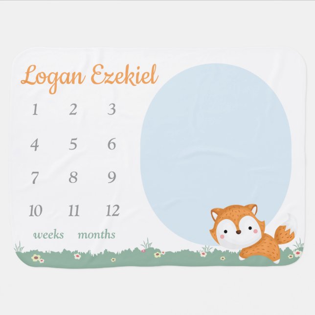 Sweet Little Fox Baby Milestone Blanket (Horizontal)