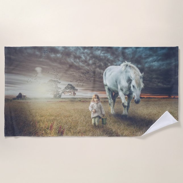 Sweet little girl and her horse "Best friends" Beach Towel (Front)