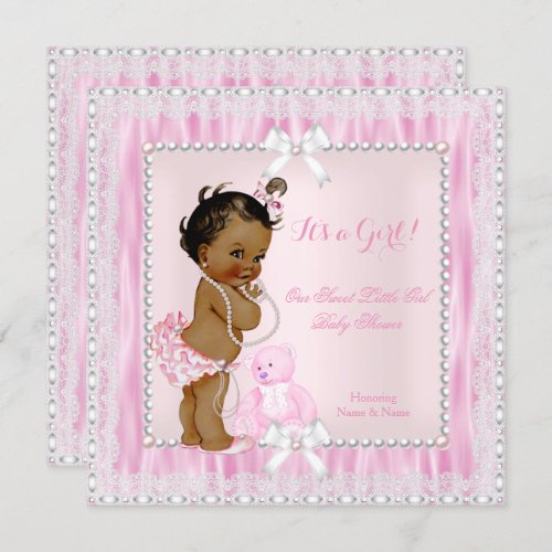 Sweet Little Girl Baby Shower Pearls Lace Ethnic Invitation