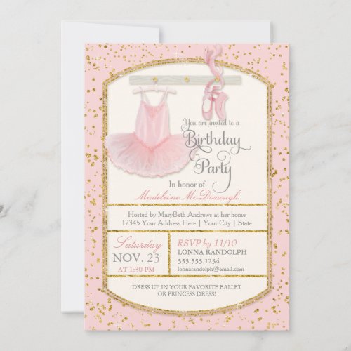 Sweet Little Girl Ballerina Ballet Birthday Party Invitation