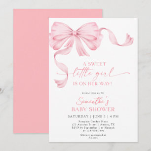 Sweet Little Girl Coquette Bow Ribbon Baby Shower Invitation
