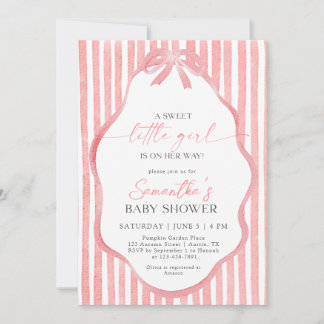 Sweet Little Girl Coquette Pink Bow Baby Shower Invitation