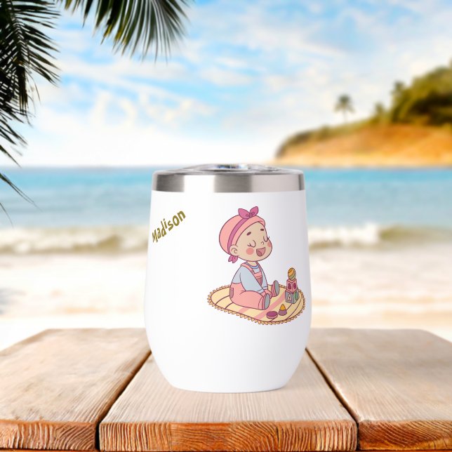 Sweet little girl Happy Birthday Thermal Wine Tumbler (Beach (Rotated))