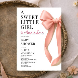 Sweet Little Girl is Almost Here Bow Baby Shower Invitation