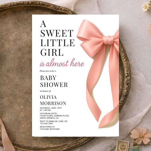 Sweet Little Girl is Almost Here Bow Baby Shower