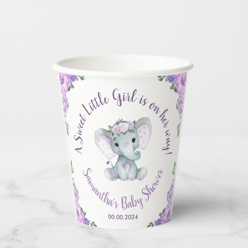 Sweet Little Girl on her way Elephant Purple Cups